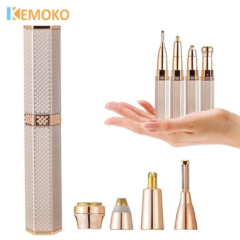 4-in-1 Rechargeable Electric Shaver for Women – Painless Facial Hair Remover, Eyebrow Trimmer, Nose & Bikini Epilator