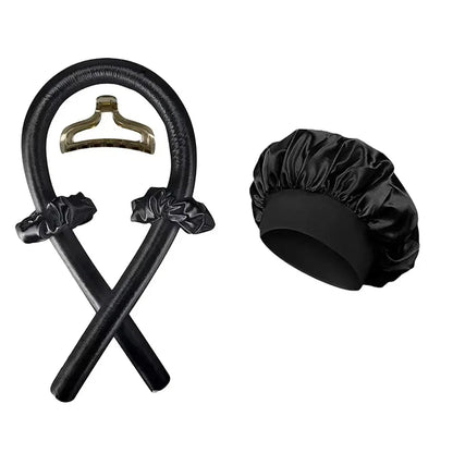 Heatless Curling Rod Night Cap Set – No-Heat Ribbon Hair Curlers with Soft Sleeping Bonnet for Overnight Curls