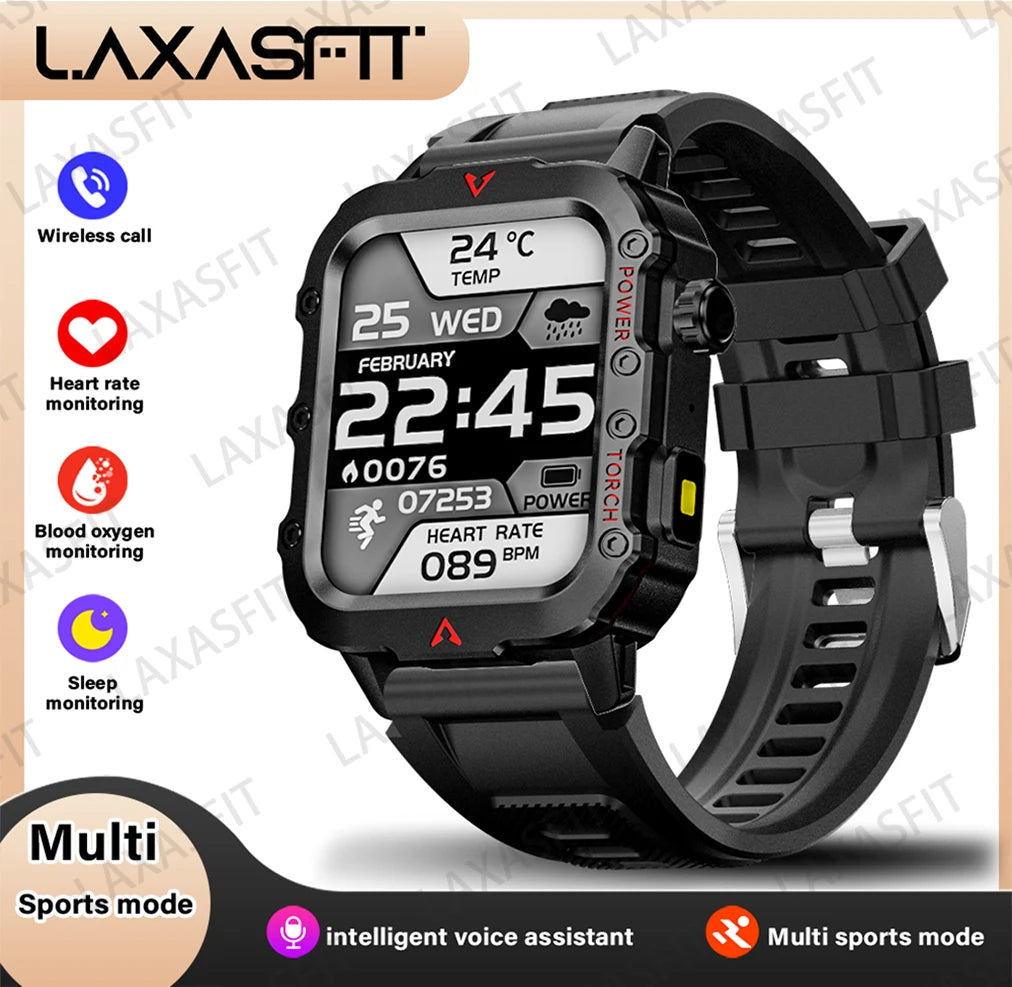 LAXASFIT Men’s Smart Watch with LED Flashlight | Bluetooth Call Sports Watch | Fitness & Activity Tracker