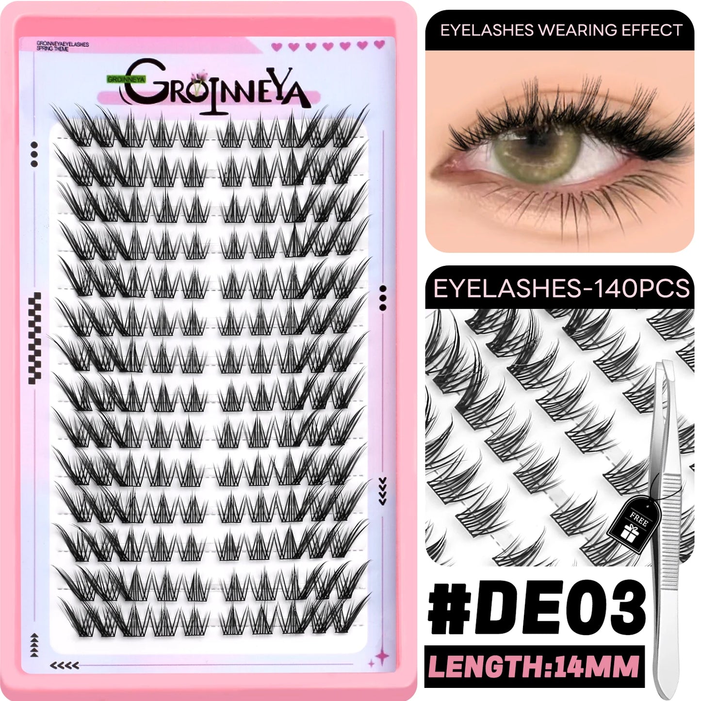 GROINNEYA DIY Lash Clusters – Natural & Manga Styles | Soft Lightweight Synthetic Lashes | Customizable False Eyelash Extensions Kit