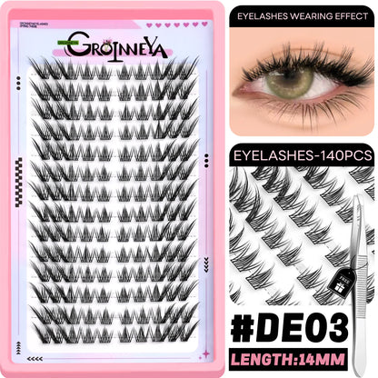 GROINNEYA DIY Lash Clusters – Natural & Manga Styles | Soft Lightweight Synthetic Lashes | Customizable False Eyelash Extensions Kit
