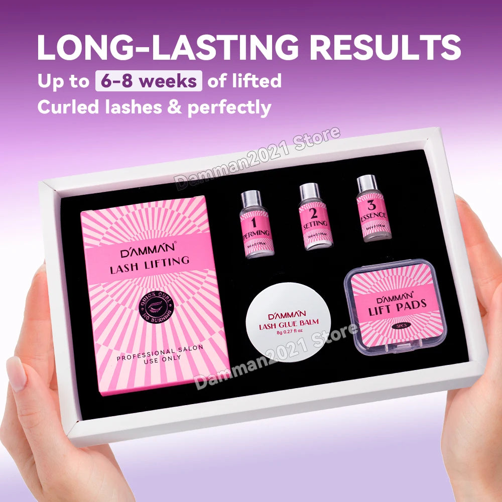 Damman Professional Lash Lift Kit – Eyelash Curling & Lifting Perm Set with Silicone Pads, Glue Balm & Tools for Salon or Advanced Home Use