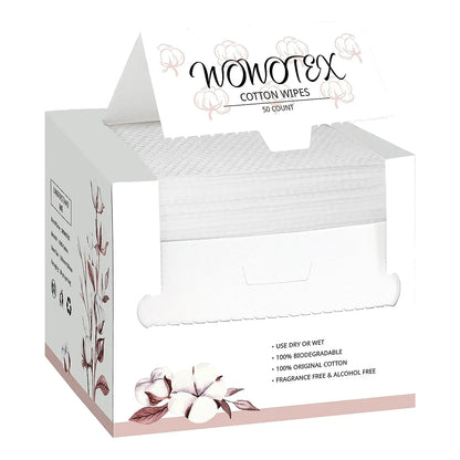 100% Cotton Disposable Face Towels – Biodegradable Dry Facial Wipes for Sensitive Skin, 50 Count (12x10 in, Thick & Soft)