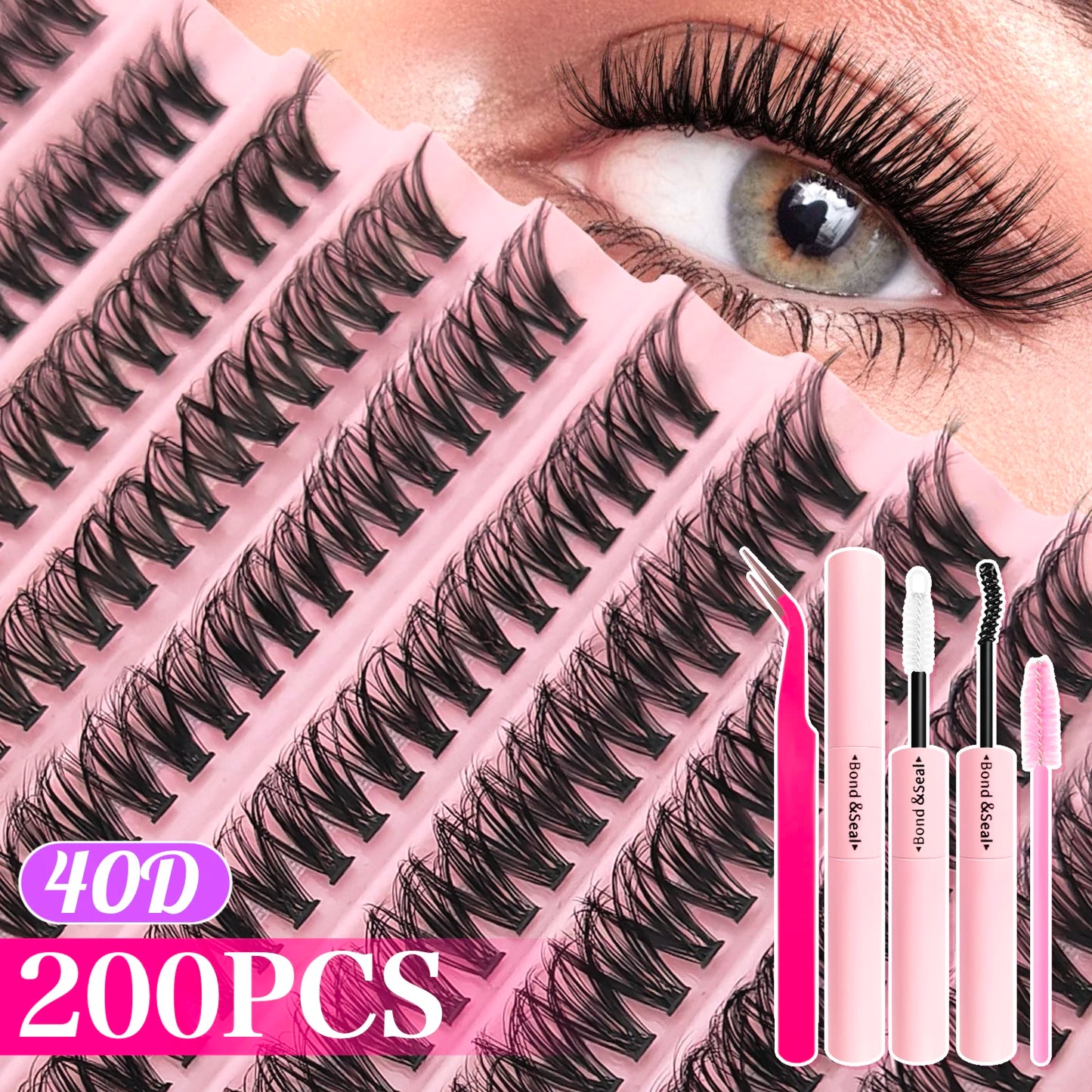 DIY Lash Extension Kit 200/720PCS Cluster Lashes w/ Bond Seal & Tweezers Wispy Set