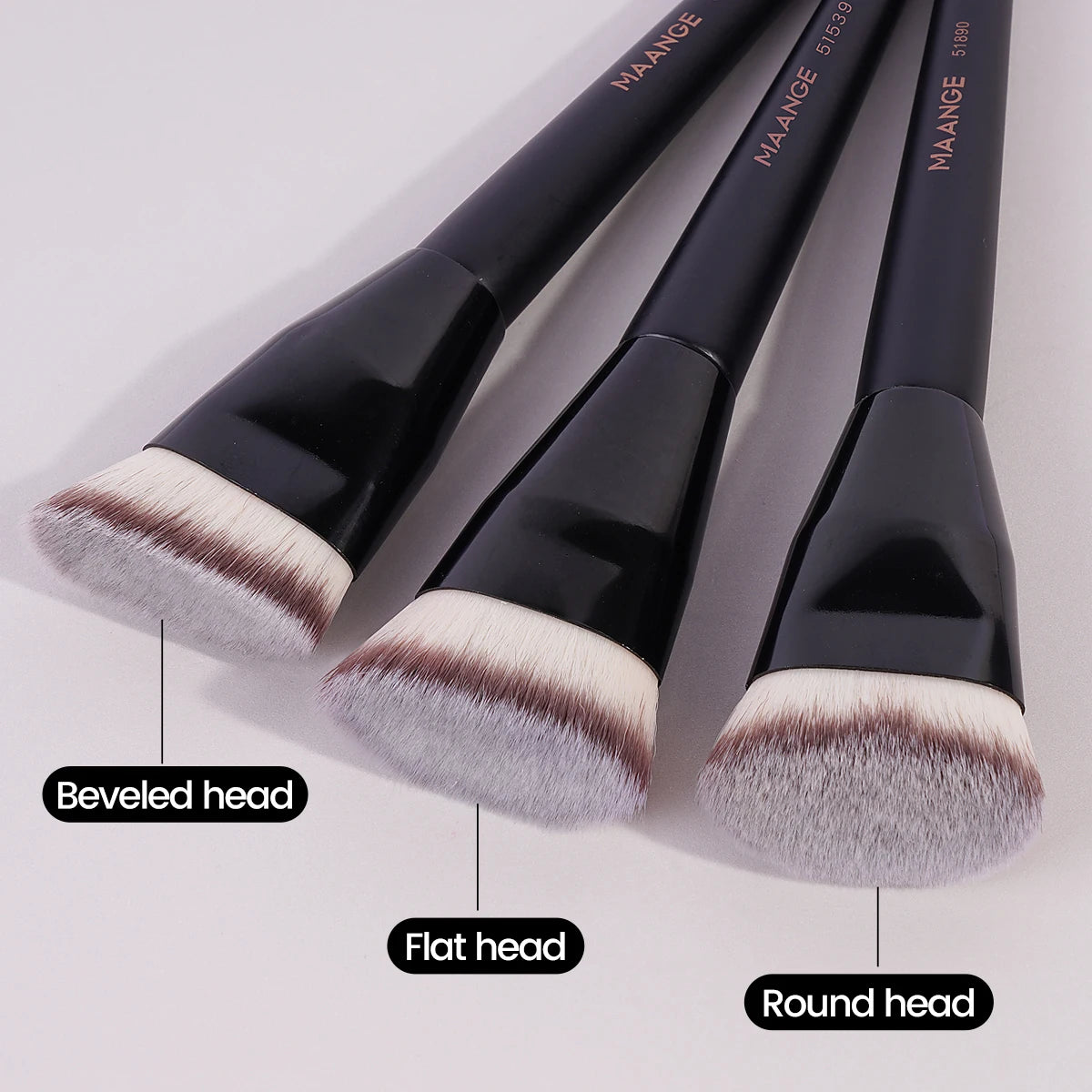 MAANGE Premium Quality 3-Piece Makeup Brush Set – Angle, Round, Flat Head Foundation Brushes with Soft Bristles & Storage Box