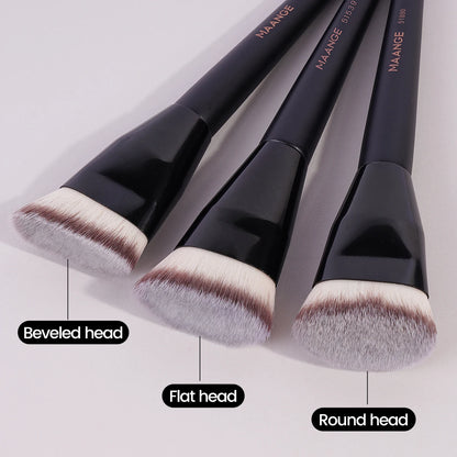 MAANGE Premium Quality 3-Piece Makeup Brush Set – Angle, Round, Flat Head Foundation Brushes with Soft Bristles & Storage Box