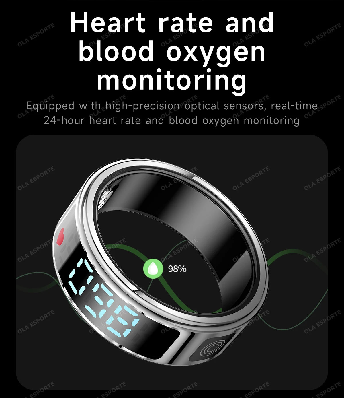 Smart Ring with Touch Display Heart Rate Sleep Tracker IP68 Waterproof Android iOS