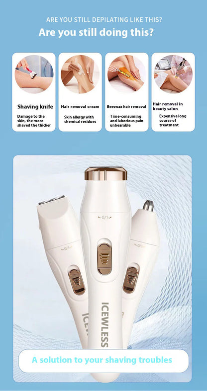 Electric Hair Trimmer for Women – Waterproof, Painless Razor for Bikini, Arms, Legs, and Face Hair Removal