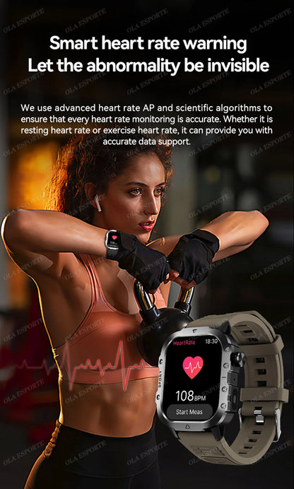 Military Smart Watch Bluetooth Call GPS Flashlight 100+ Sports Android iPhone