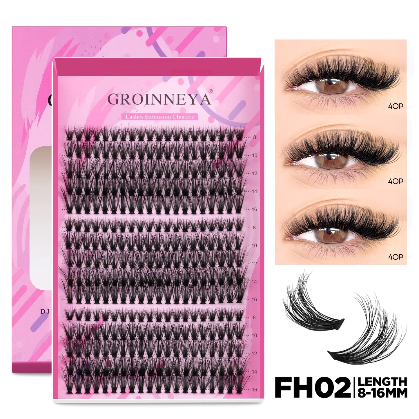 GROINNEYA DIY Lash Extension Kit – Cluster & Individual Lashes with Bond & Seal