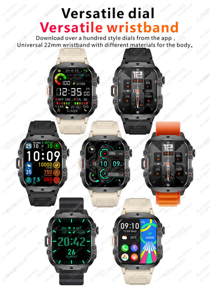 Rugged Military GPS Smart Watch for Men – Bluetooth Call, Heart Rate, Blood Oxygen, AI Voice, Sport & Waterproof