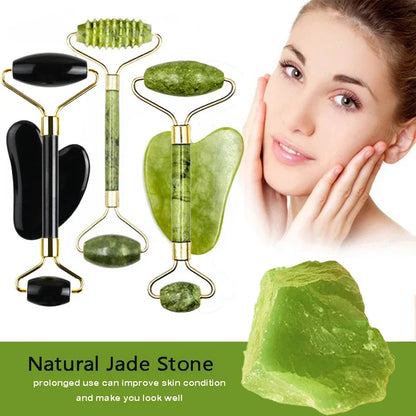 Natural Jade Roller & Gua Sha Set – Facial Massager for Anti-Aging, Puffiness & Skin Care – Spa Beauty Tool for Face & Neck