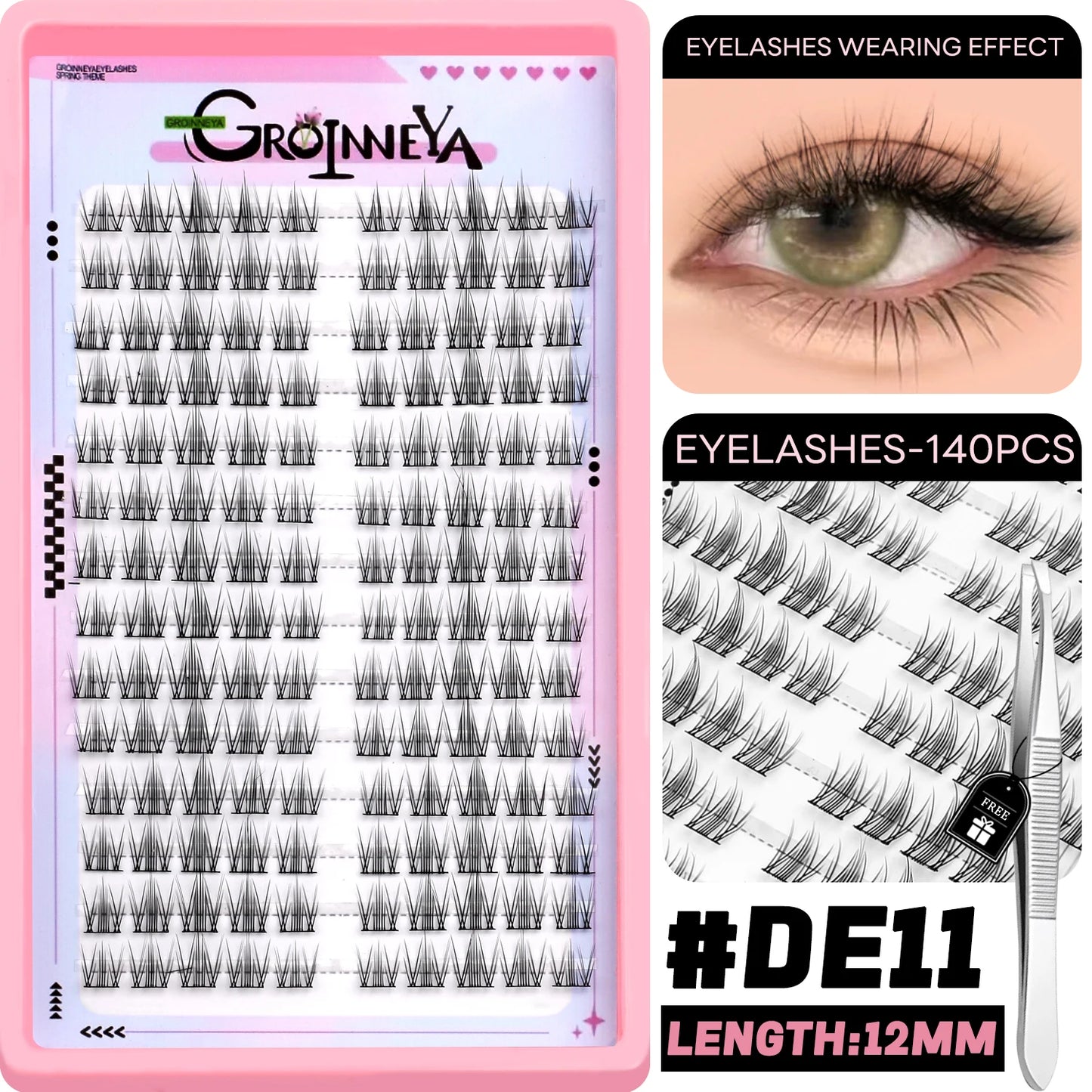 GROINNEYA DIY Lash Clusters – Natural & Manga Styles | Soft Lightweight Synthetic Lashes | Customizable False Eyelash Extensions Kit