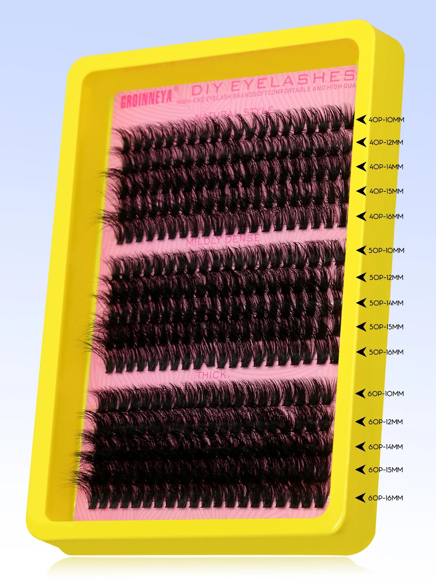 GROINNEYA DIY Fluffy Cluster Lashes Kit – Faux Mink Individual Eyelash Extensions, D-Curl Volume Mixed Tray for At-Home Lash Styling