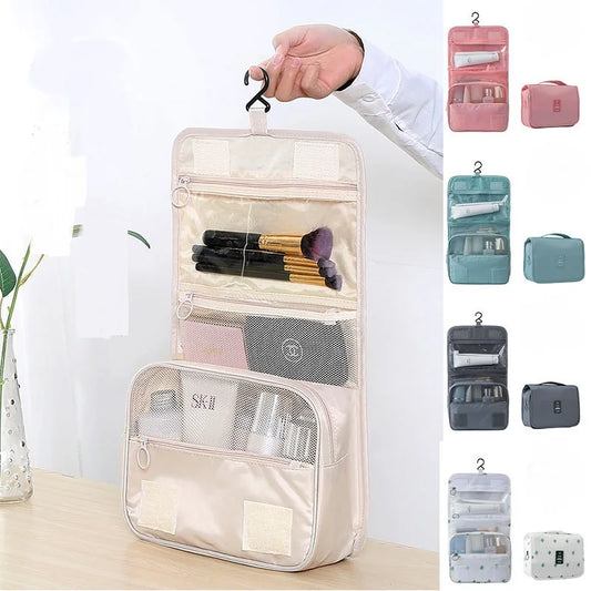 Waterproof Travel Makeup Bag – High-Quality Cosmetic & Toiletry Organizer with Hook for Women