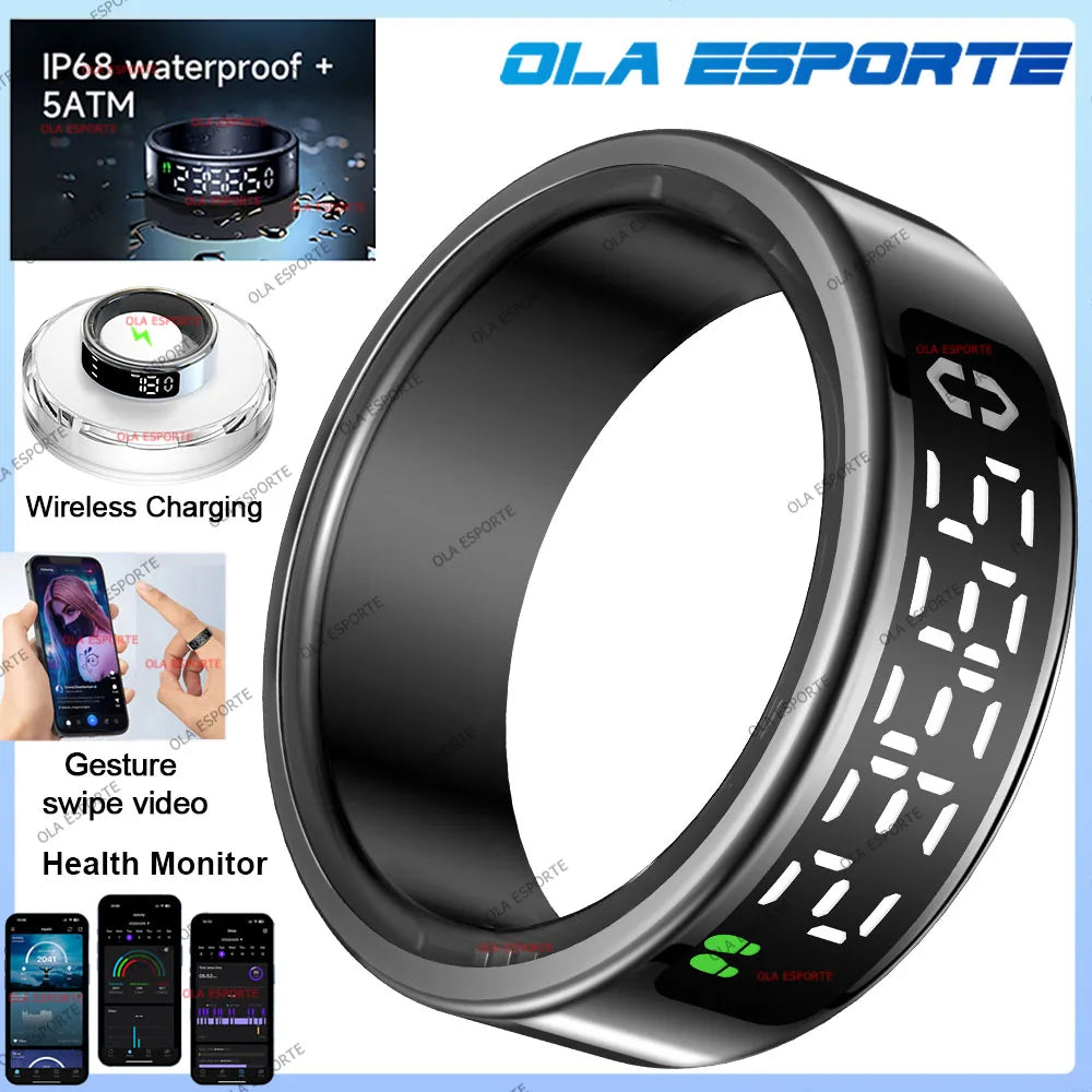 Smart Ring with Touch Display Heart Rate Sleep Tracker IP68 Waterproof Android iOS