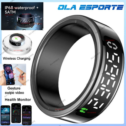 Smart Ring with Touch Display Heart Rate Sleep Tracker IP68 Waterproof Android iOS