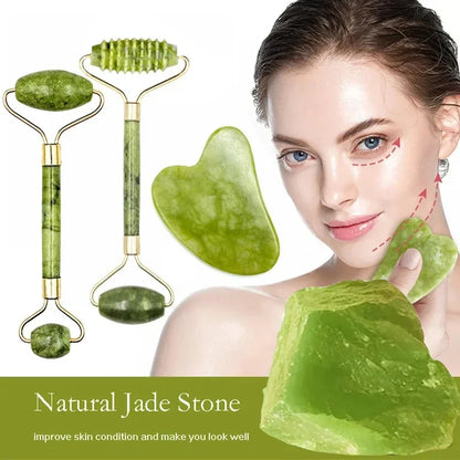 Natural Jade Roller & Gua Sha Set – Facial Massager for Anti-Aging, Puffiness & Skin Care – Spa Beauty Tool for Face & Neck