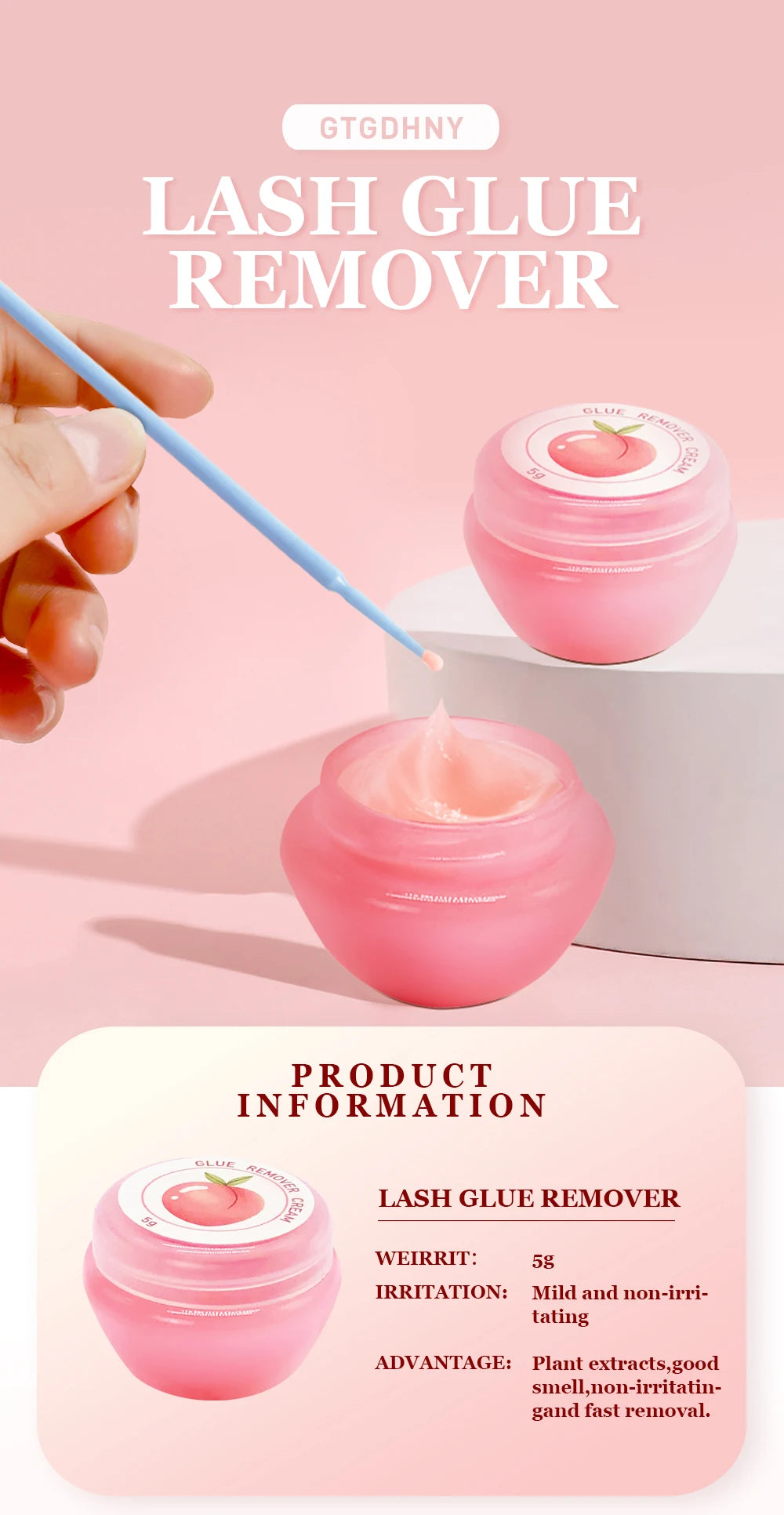 GTGDHNY Eyelash Glue Remover – Professional Cream Adhesive Remover for Eyelash Extensions, Quick Dissolving & Gentle Formula