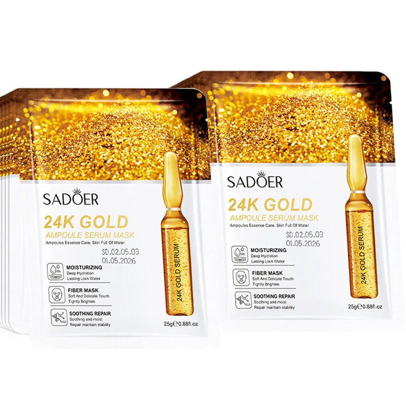 10-30 Pcs SADOER 24K Gold Vitamin C & Hyaluronic Acid Facial Masks – Moisturizing, Firming & Hydrating Skincare Treatment