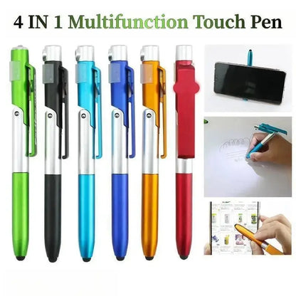 4-in-1 Multifunction Stylus Ballpoint Pen with LED Light, Phone Stand & Touch Screen Tip – Portable Writing Tool for Reading & Office