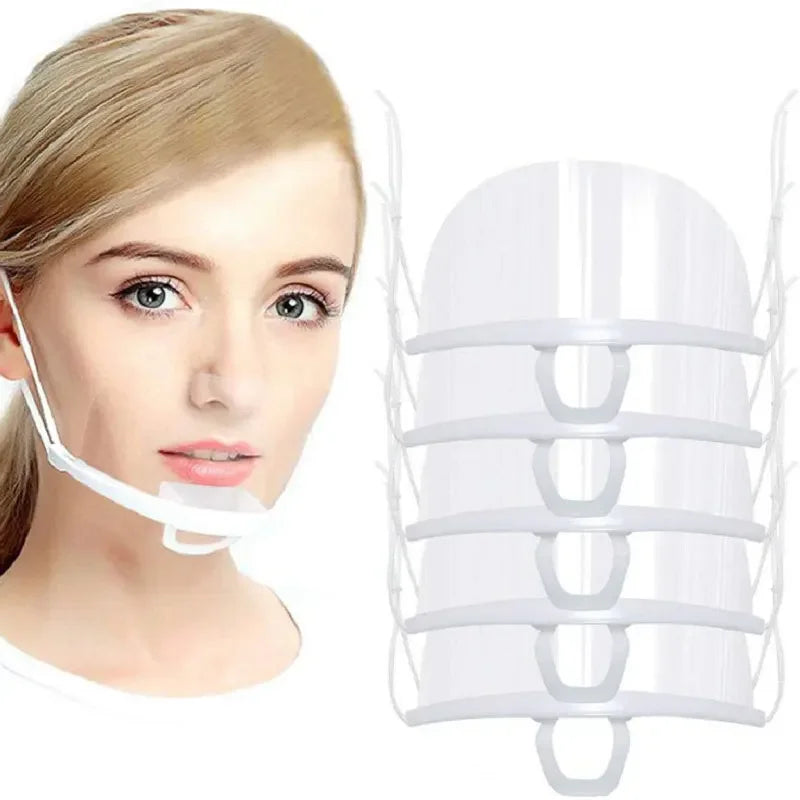 5-Pack Reusable Transparent Anti-Fog Face Shields – Plastic Mouth Covers for Restaurant, School, Salon, Beauty, or Tattoo Use