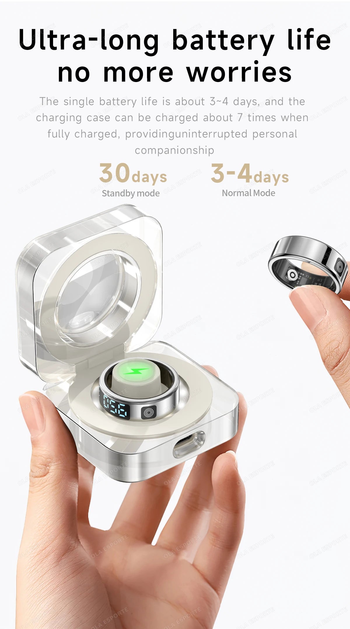 Smart Ring with Touch Display Heart Rate Sleep Tracker IP68 Waterproof Android iOS