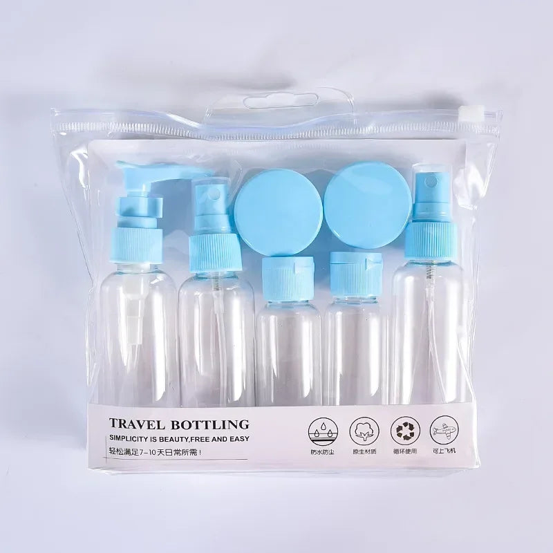 7PCS Travel Refillable Bottle Set with Clear Bag – Portable Toiletry Kit for Shampoo, Lotion, Body Wash, Skincare & More