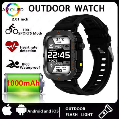 Men’s Bluetooth Smart Watch with LED Flashlight | Call & Message Alerts | Fitness & Activity Tracker | Life Waterproof | Android & iOS