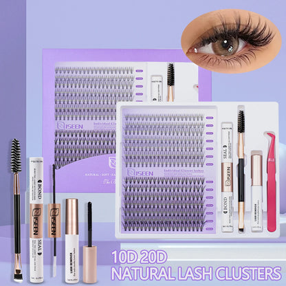 ISEEN DIY Lash Extension Kit – Mixed Style Lash Clusters with Bond & Seal, Remover, Tweezers & Lash Brush for Self-Application