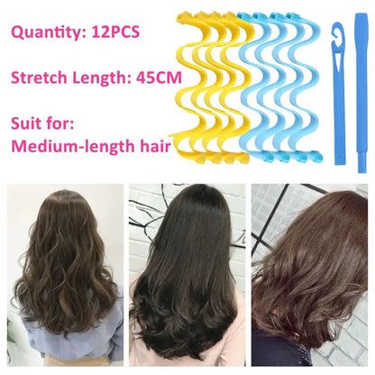 12-Pack Heatless Hair Curlers – Soft Bendy Roller Rods for Waves & Curls, No Heat Styling Tools