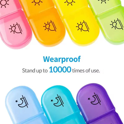 Weekly Pill Organizer Box – 7 Day Portable Travel Medicine Case with 14 Compartments for Pills, Vitamins & Supplements