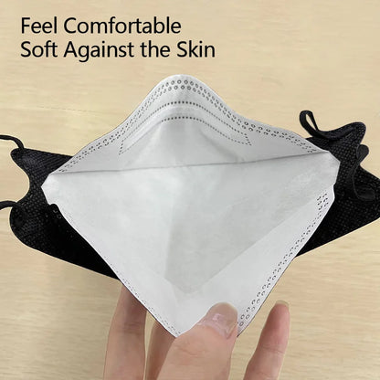 10-100 PCS FFP2 Face Masks – CE Approved, Disposable KN95/KF94 Black Fish-Style Masks