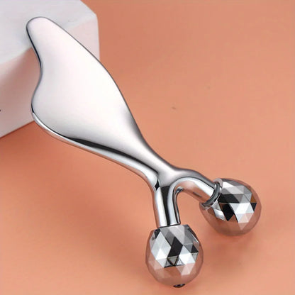 2-in-1 3D Face Roller & Gua Sha Tool Stainless Steel Facial Massager Cold Beauty Tool
