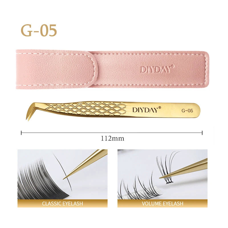 DIYDAY Anti-Slip Eyelash Extension Tweezers – Stainless Steel Fiber Tip Precision Lash Tool