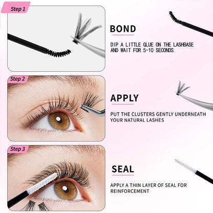 ISEEN DIY Lash Extension Kit – Mixed Style Lash Clusters with Bond & Seal, Remover, Tweezers & Lash Brush for Self-Application