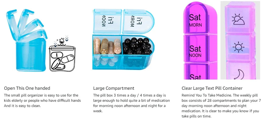 Weekly Pill Organizer 7 Day, 3 Times a Day | Large Travel Pill Box with 21 Compartments for Vitamins & Supplements
