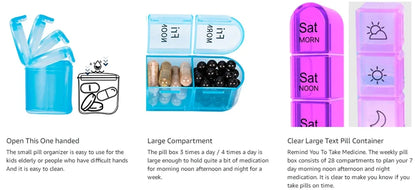 Weekly Pill Organizer 7 Day, 3 Times a Day | Large Travel Pill Box with 21 Compartments for Vitamins & Supplements