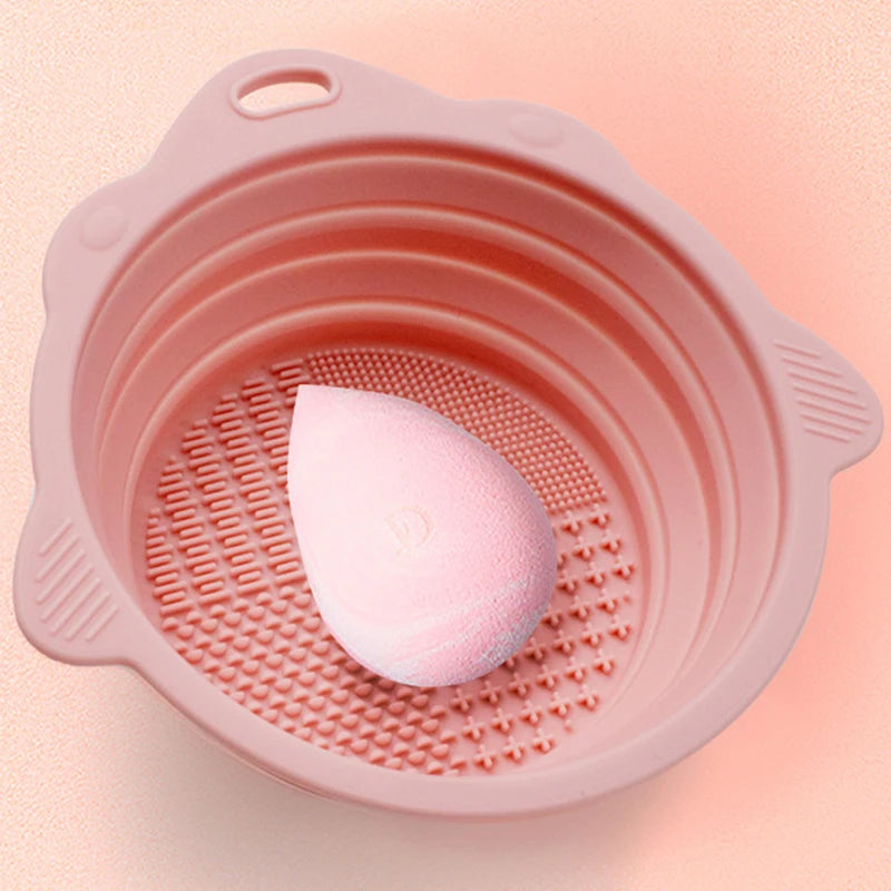 Makeup Brush Cleaner Bowl & Tool Set – Silicone Scrubber Pad, Folding Holder, Wet & Dry Brush Cleaning Kit