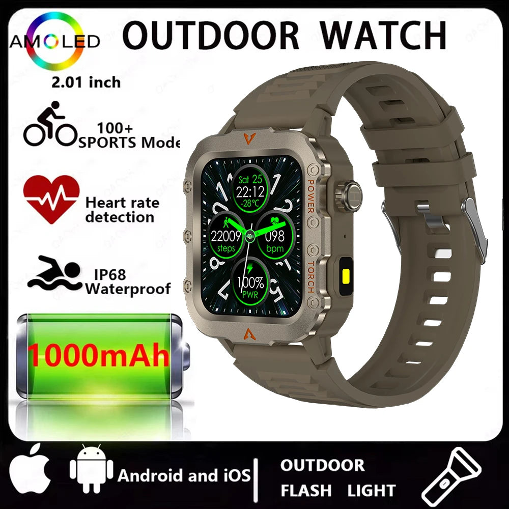 Men’s Bluetooth Smart Watch with LED Flashlight | Call & Message Alerts | Fitness & Activity Tracker | Life Waterproof | Android & iOS