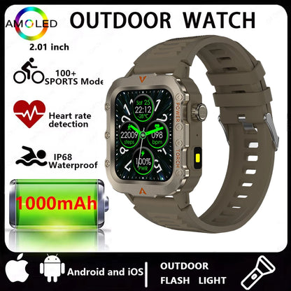 Men’s Bluetooth Smart Watch with LED Flashlight | Call & Message Alerts | Fitness & Activity Tracker | Life Waterproof | Android & iOS