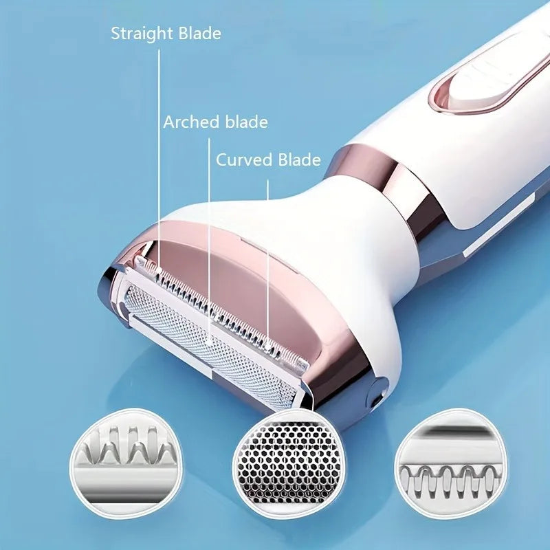 4-in-1 Rechargeable Electric Shaver for Women – Body, Bikini, Underarm, Face & Eyebrow Trimmer, Portable Hair Removal Razor
