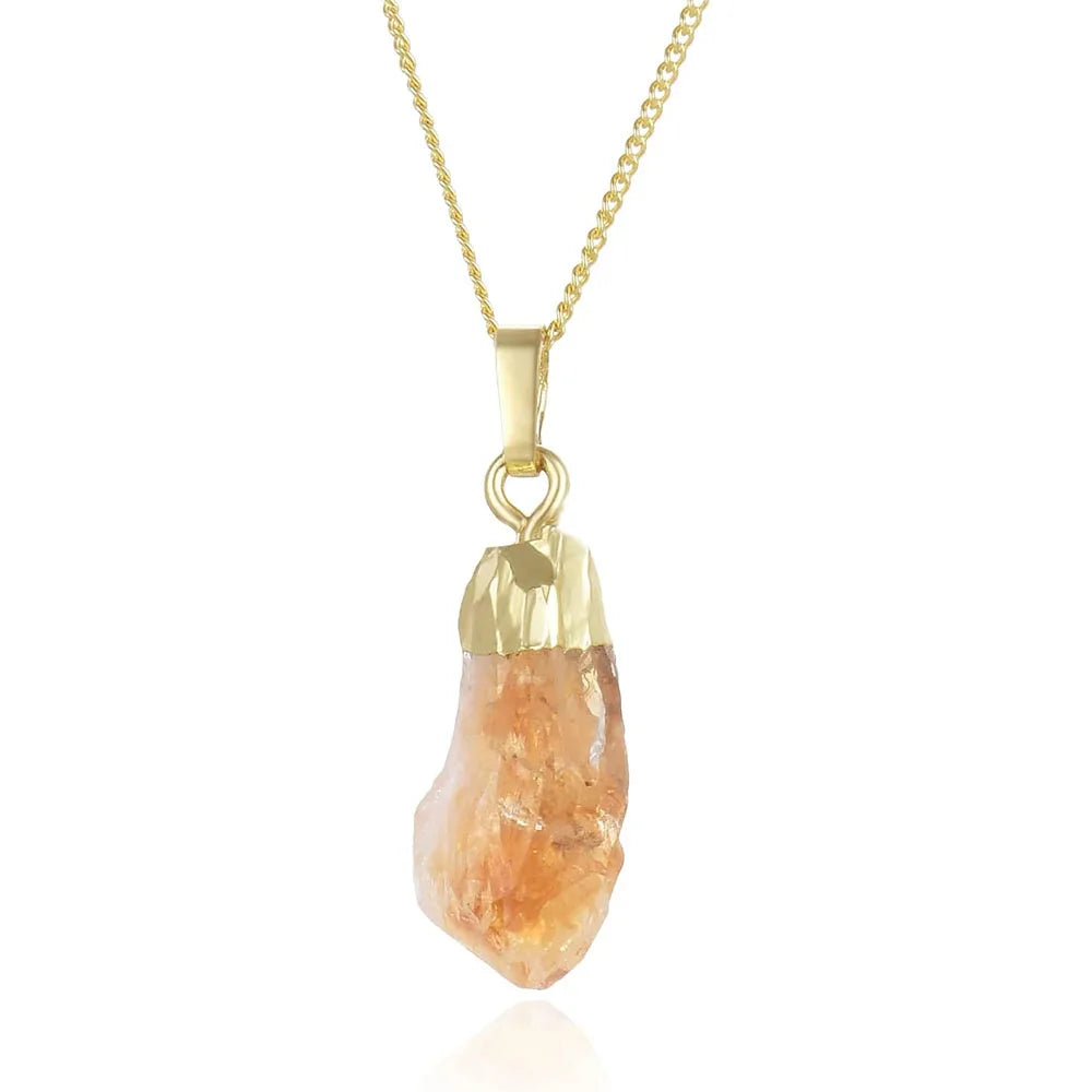 Natural Raw Citrine Crystal Pendant – Irregular Healing Stone with Gold-Plated Cap, Small Chakra Energy Charm for Jewelry Making