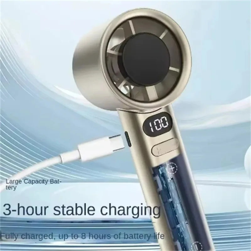 Portable USB Rechargeable Bladeless Handheld Fan – 120 Wind Speeds, High-Speed Mini Personal Electric Fan for Face & Eyelash Drying