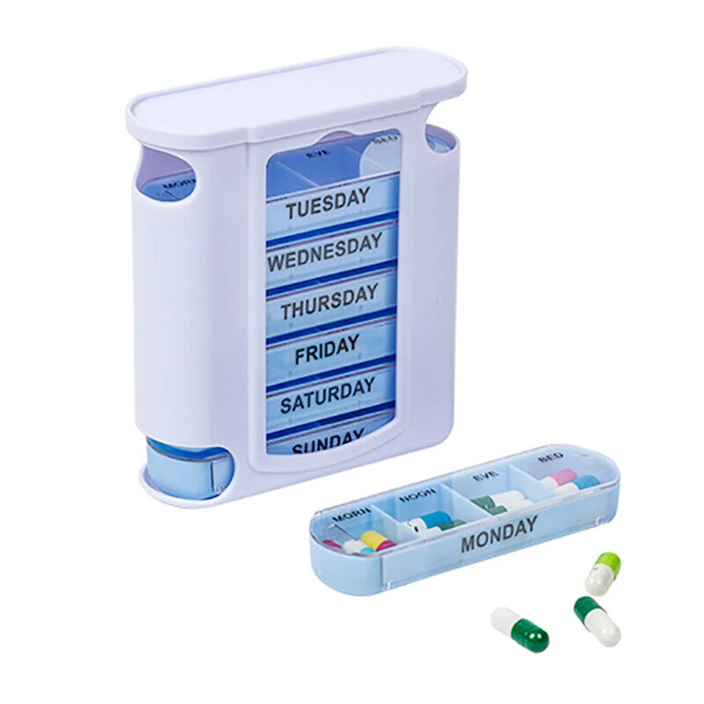 Weekly 7-Day Pill Organizer – 28-Grid Colorful Medicine Storage Box, Detachable Daily Pill Case