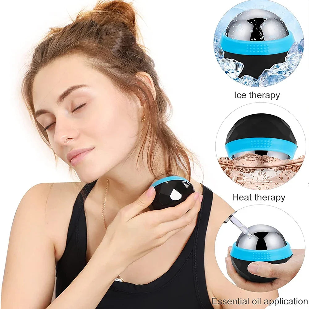 Hot & Cold Stainless Steel Massage Roller Ball – Body & Face Ice Roller for Muscle Massage