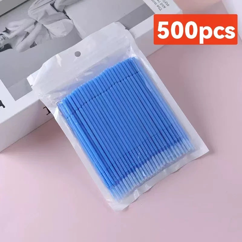 500/1000PCS Eyelash Cleaning Brushes – Colorful Crystal Handle Micro Brushes for Lash Extension Care, Makeup Removal, and Beauty Tools
