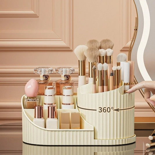 Rotating Makeup Organizer – Dustproof Cosmetic Storage Carousel for Lipsticks, Brushes & Beauty Tools