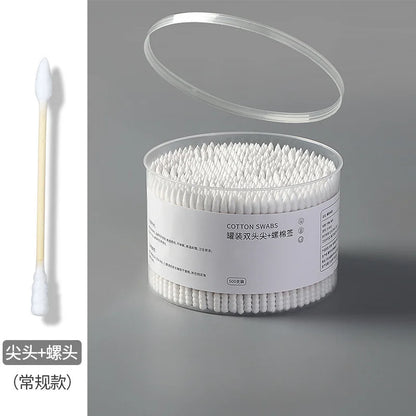 500pcs Double-Head Wooden Cotton Swabs – Makeup & Ear Cleaning Cotton Buds for Nose, Ears, Lipstick Application, and Beauty Tools