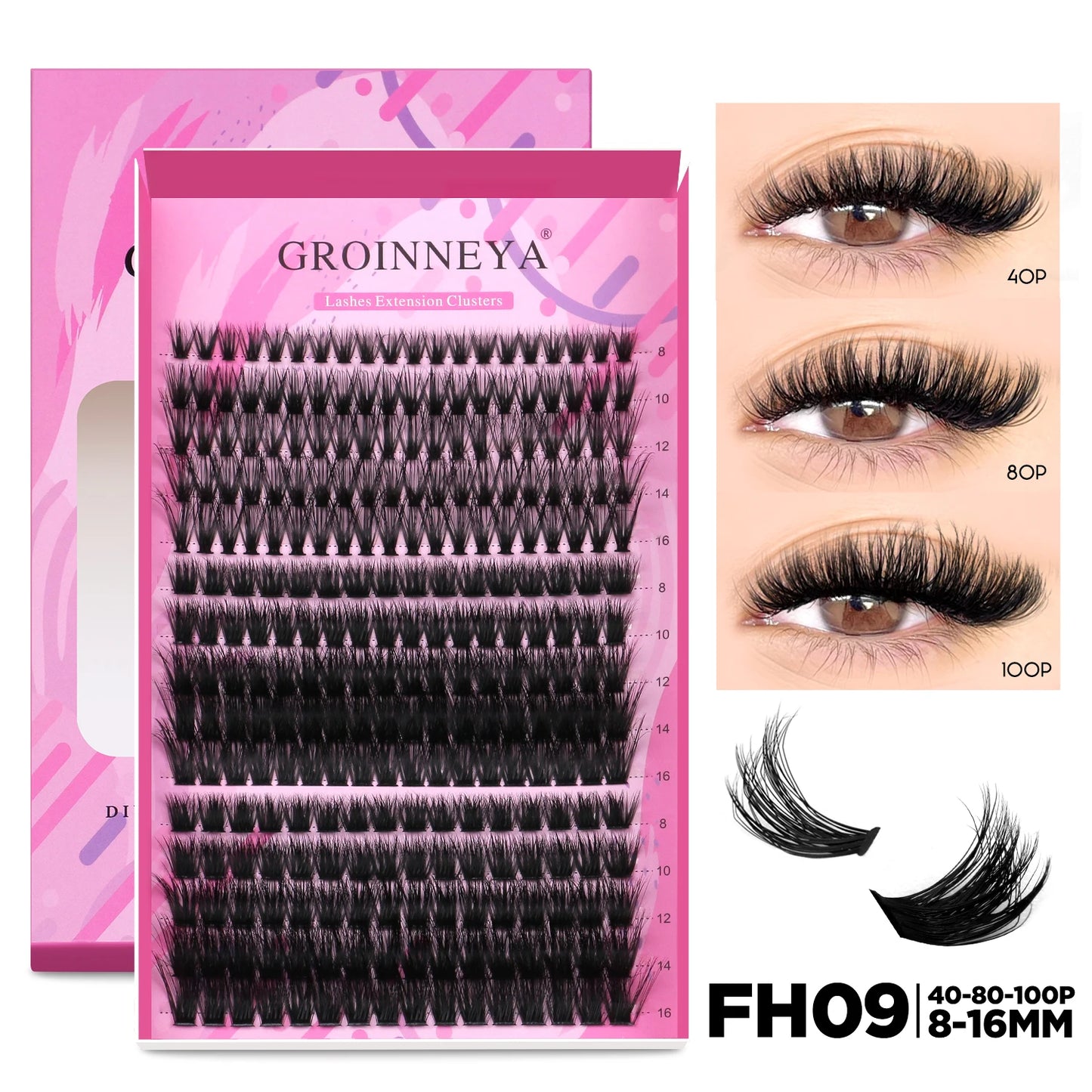 GROINNEYA DIY Lash Extension Kit – Cluster & Individual Lashes with Bond & Seal
